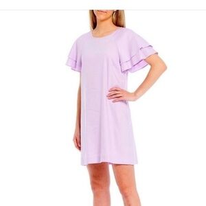 Cremieux Linen Blend Lavender Flutter Sleeve Shift Dress Size Small